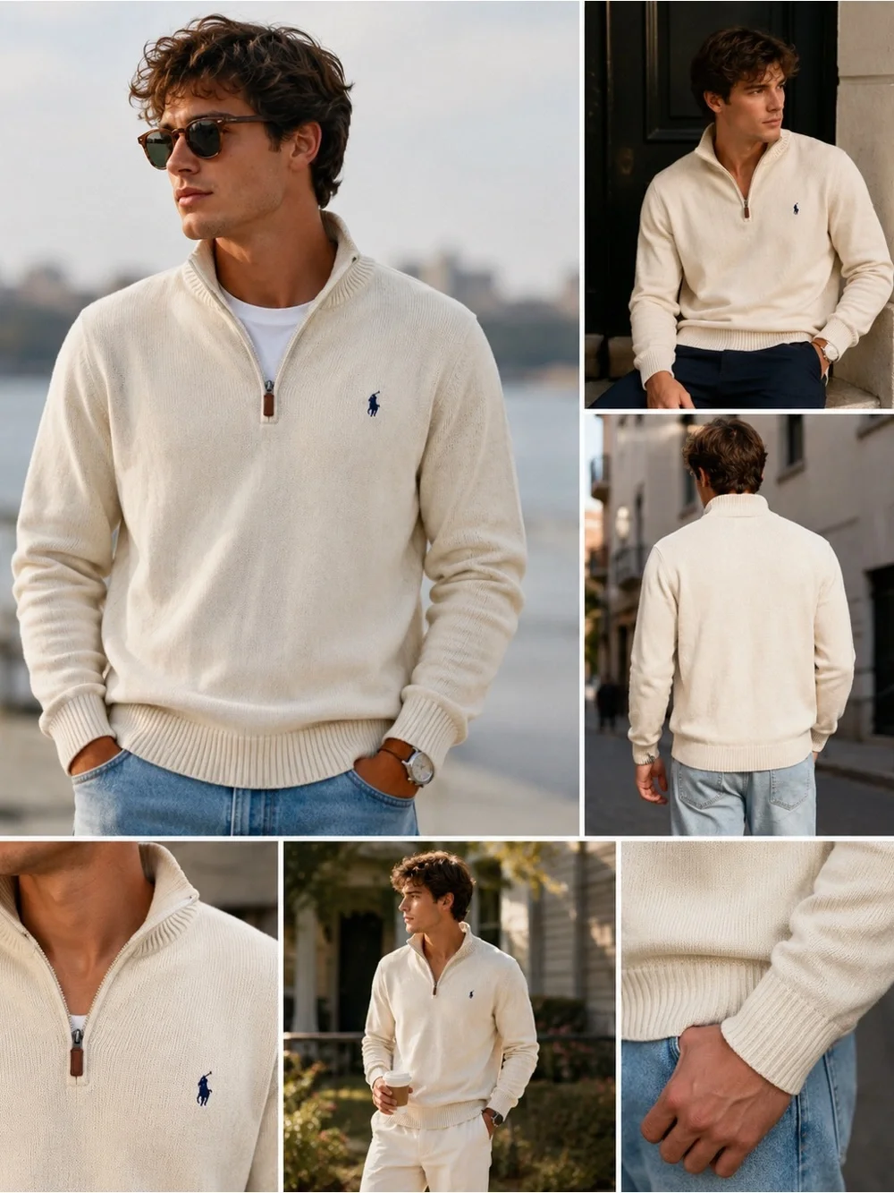 Polo by Ralph Lauren Cream Quarter-Zip Knit Pullover 100% cotton XL mock neck